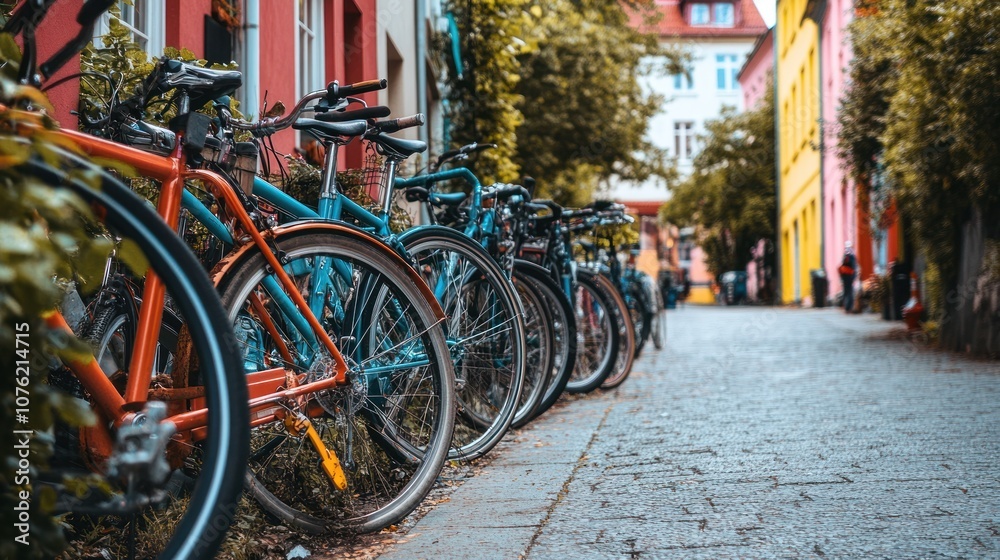 Bikes Parked in a Colorful European Alley