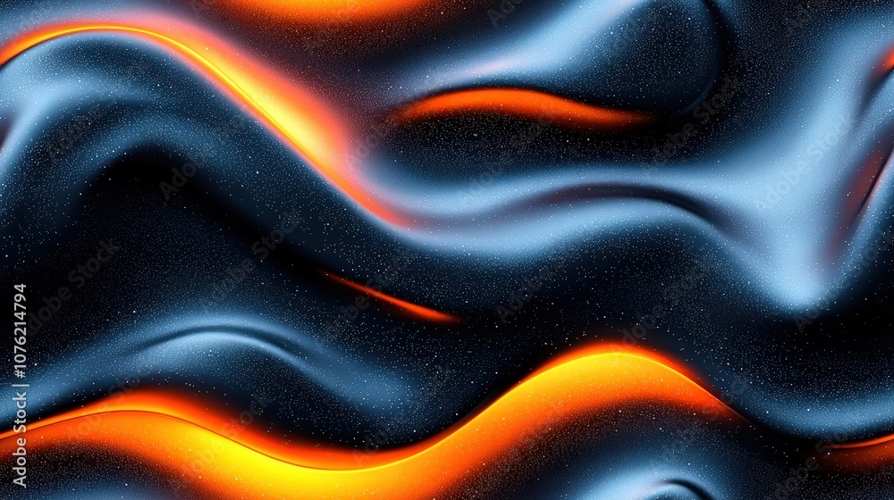 Abstract metallic waves with fiery glows: dynamic flowing shapes and contrasting colors Abstract metallic waves with fiery glows: dynamic flowing shapes and contrasting colors