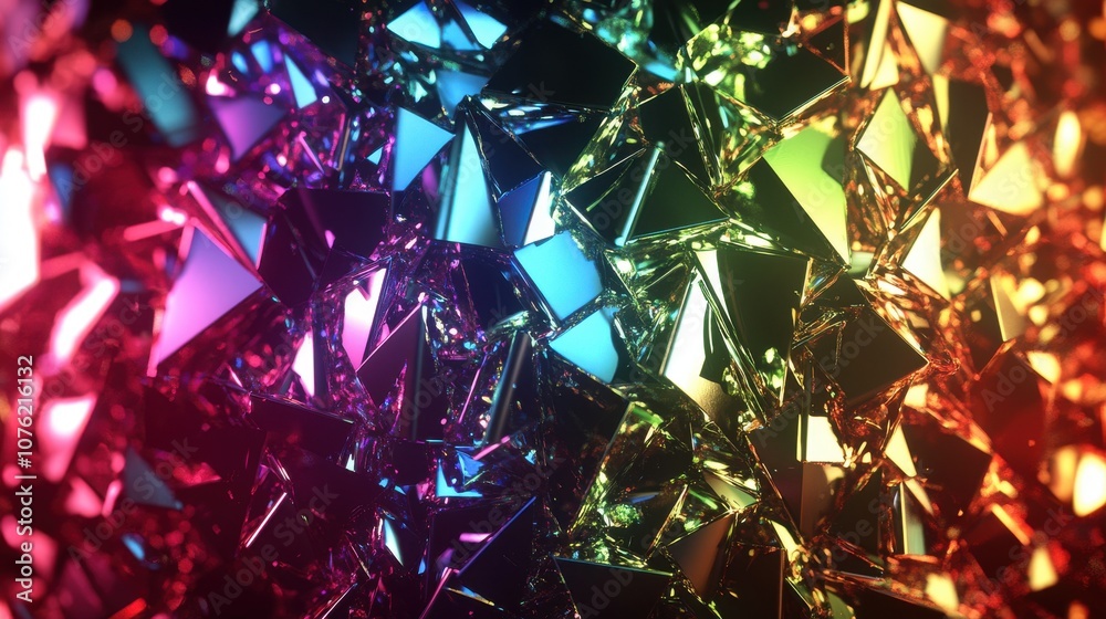 Colorful abstract background featuring prism-like shapes reflecting vibrant light patterns. Colorful abstract background featuring prism-like shapes reflecting vibrant light patterns.