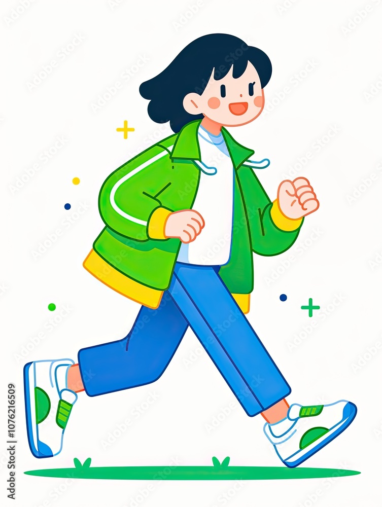 Cute Icon of a Girl Running Forward, Flat Style Design with Soft Colors on White Background Cute Icon of a Girl Running Forward, Flat Style Design with Soft Colors on White Background