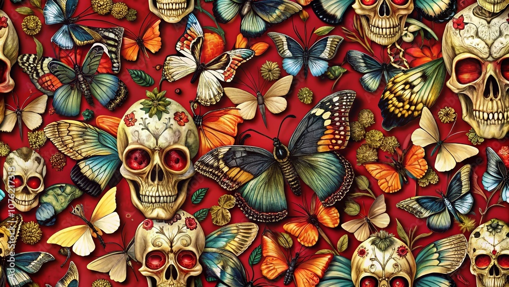 Red Skull Butterfly Seamless Pattern High Definition Red Skull Butterfly Seamless Pattern High Definition