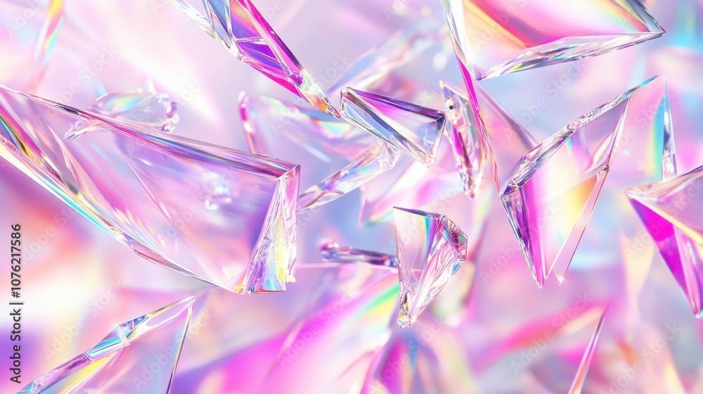 Abstract close-up of colorful crystal shards reflecting light, creating a vibrant and iridescent atmosphere. Abstract close-up of colorful crystal shards reflecting light, creating a vibrant and iridescent atmosphere.