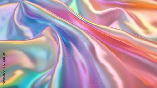 Colorful silky fabric with a shimmering, iridescent finish creates a dreamy, vibrant texture.