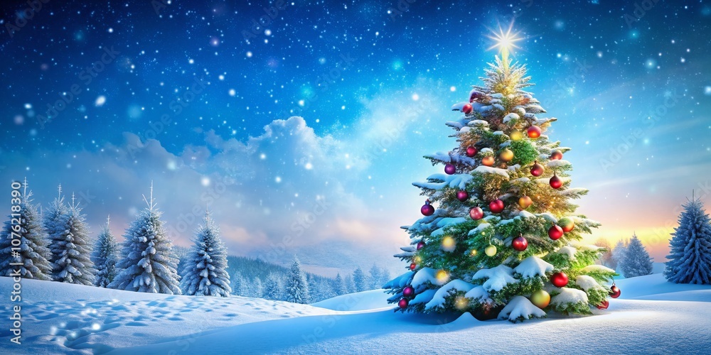Obraz premium Snowy Christmas Trees Winter Landscape Scenic Image