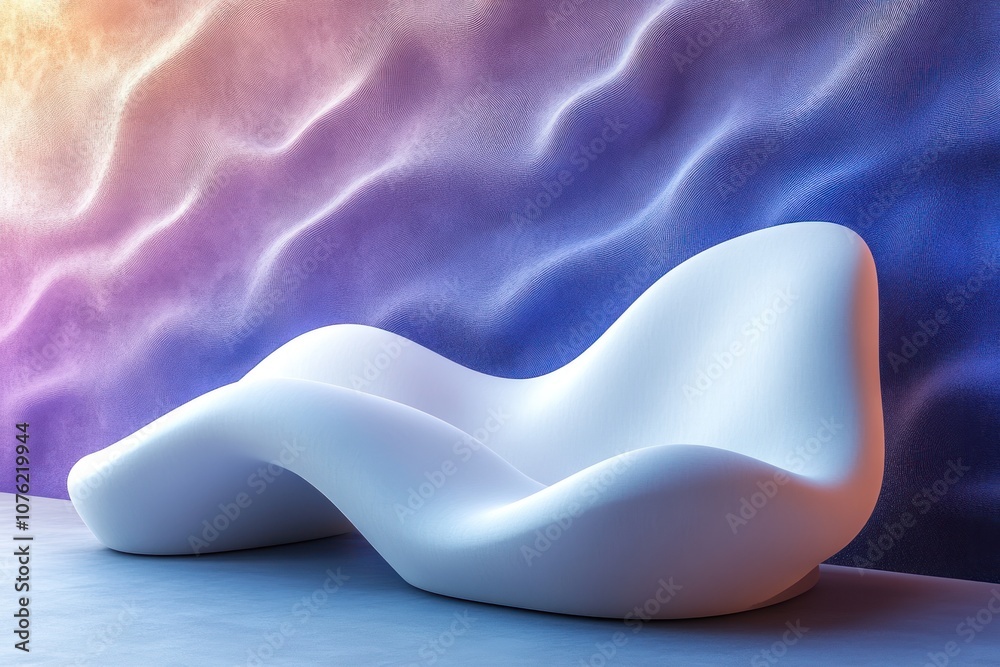 Obraz premium White Abstract Lounger Against a Wavy, Blue and Purple Wall