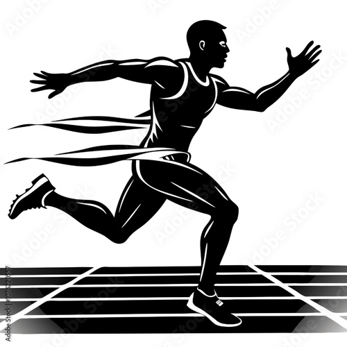 Runner Crossing the Finish Line: A powerful silhouette of an athlete breaking through the finish line, symbolizing determination, perseverance, and the pursuit of victory.  