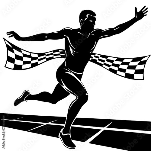 Runner Crossing Finish Line: A powerful silhouette of a runner crossing the finish line, capturing the intensity and determination of a race, a symbol of perseverance and achievement.  