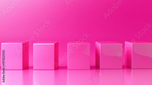 A row of glossy pink blocks against a vibrant pink background, creating a playful and modern ambiance.