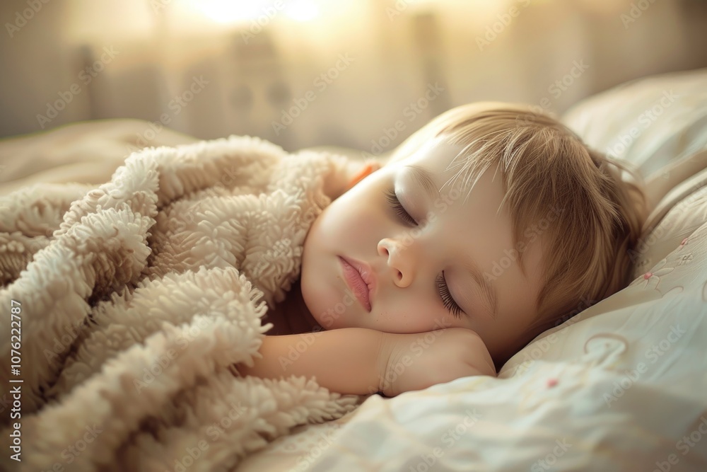 Peaceful Sleeping Child with Cozy Blanket in Warm Pastel Tones Peaceful Sleeping Child with Cozy Blanket in Warm Pastel Tones