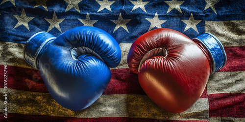 Boxing Gloves on American Flag Background photo