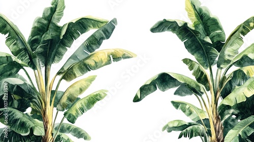 Banana palms tree on isolated white background watercolor illustration

 photo