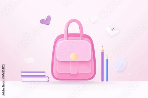 2408_089.Back to school vector concept design. Back to school text with educational items of pencil. bag and book supplies in colorful background for kids educational study. Vector illustration.