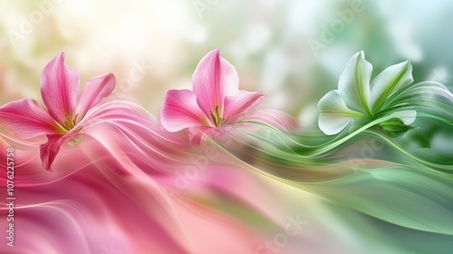 Pink and White Flowers with Flowing Waves