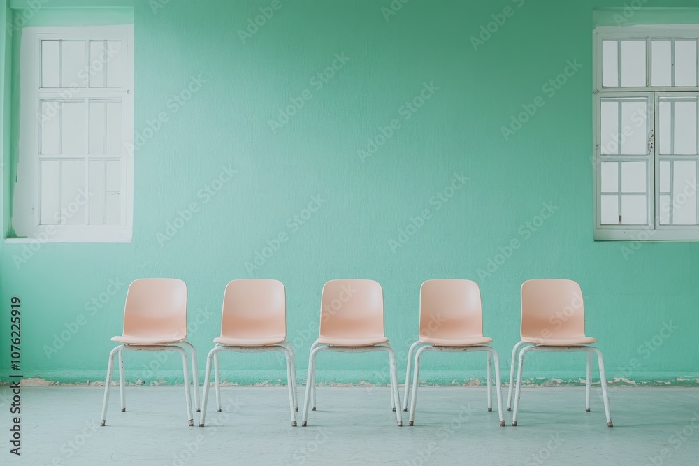 Obraz premium 2408_069.Empty classroom. no school .only online learning concept