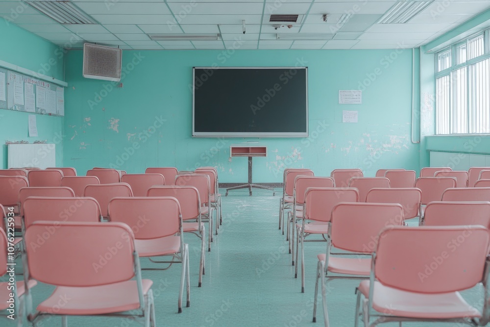 Fototapeta premium 2408_069.Empty classroom. no school .only online learning concept