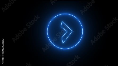 Abstract glowing neon arrow loading animation. Neon arrow animation on black background