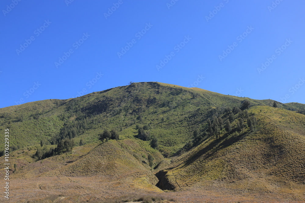 Teletubbies Hill Bromo Tengger Semeru National Park. Mount Bromo volcano. Teletubbies Hill Bromo Tengger Semeru National Park. Mount Bromo volcano.
