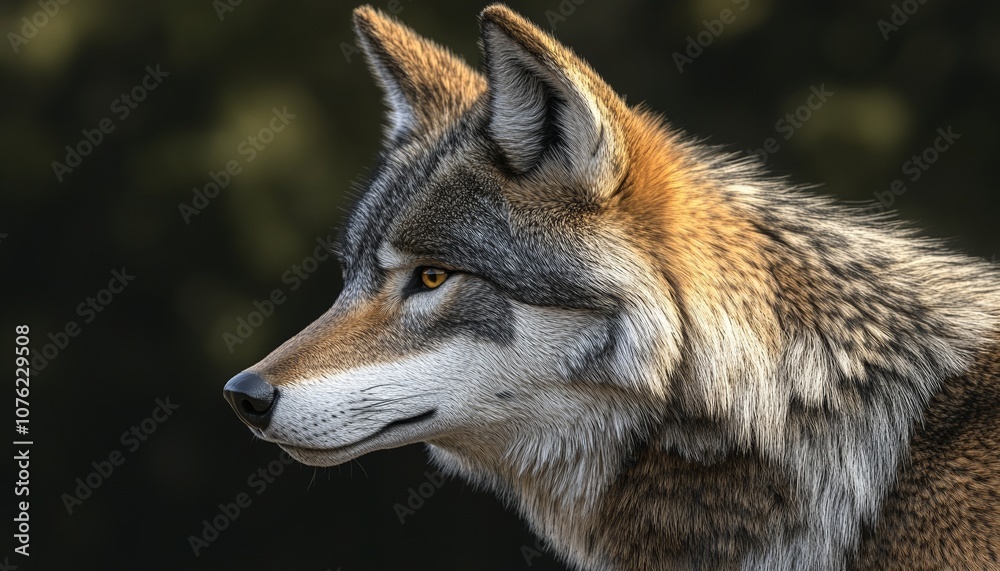 Side Profile of a Wolf with Gray Fur on Black Background Side Profile of a Wolf with Gray Fur on Black Background