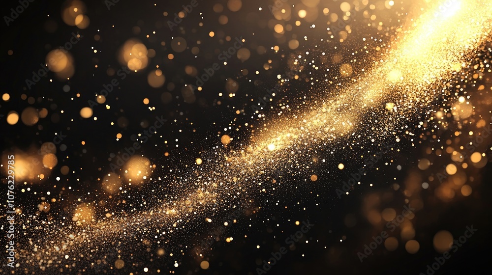 Golden glittering particles create a mesmerizing loop in this background animation, with a stunning bokeh effect that enhances the visual appeal. Perfect golden glittering design with copy space.