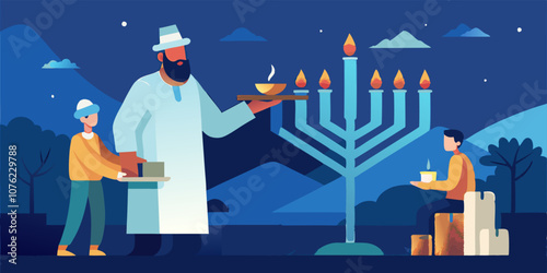 Hanukkah celebration with menorah lighting and family gathering