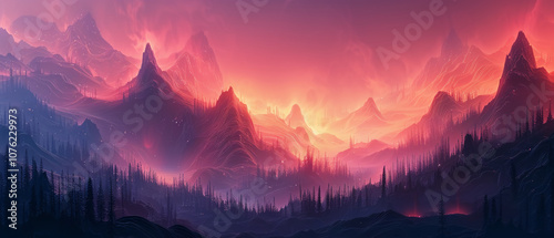 Stunning Vibrant Sunset Over Majestic Mountain Range