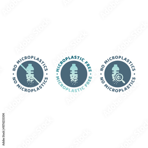 No microplastics vector label set. Microplastic free circle stamp product packaging.