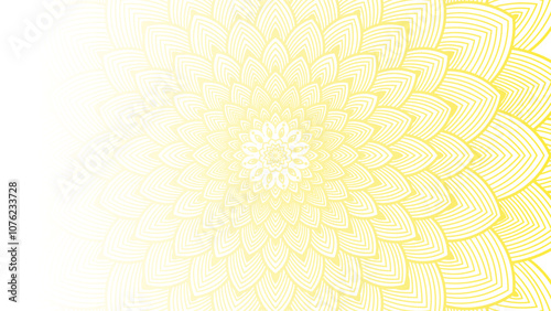 Round mandala on dreamy peach fuzz gradient background. Translucent mesh pattern in the form of a mandala. Mandala with floral patterns.Gradient background with round mandala.Vishal 
