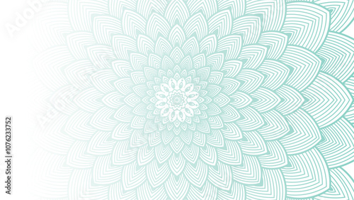 Round mandala on dreamy peach fuzz gradient background. Translucent mesh pattern in the form of a mandala. Mandala with floral patterns.Gradient background with round mandala.Vishal 