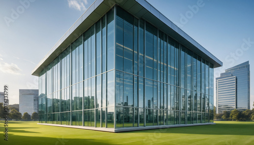 Green Glass Façade Reflecting the Surrounding Environment