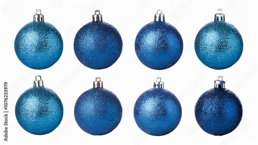 Set of blue Christmas balls isolated on a white background. PNG transparent.