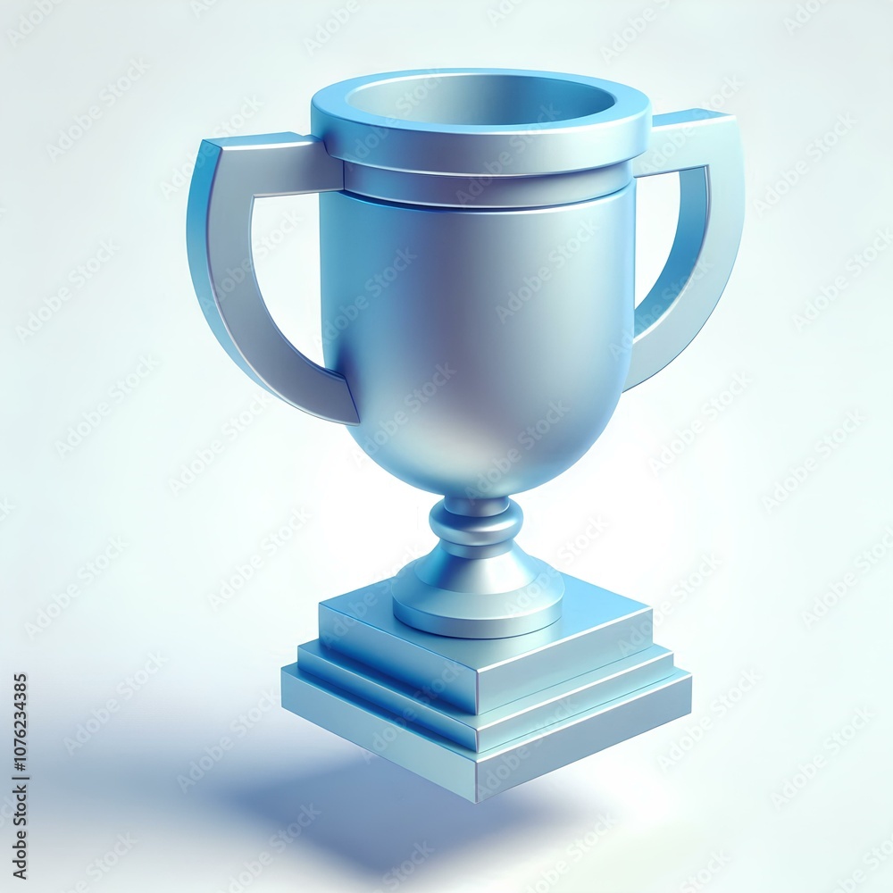 Cartoon 3D Trophy Cup Floating on White Background