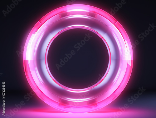 Monochrome Isolated 3D Fractal Pink Glowing Torus Portal