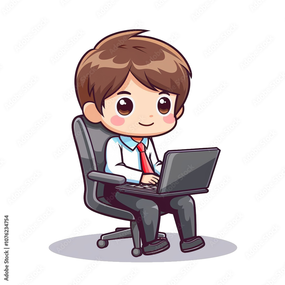 A cartoon man sitting chair working on laptop on transparent background A cartoon man sitting chair working on laptop on transparent background