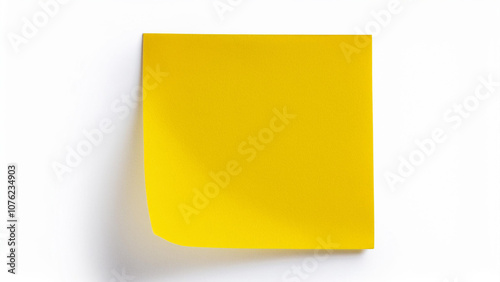 Blank yellow sticky paper note isolated on a white bakcground. PNG transparent.