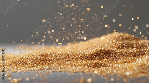 Sand, beautifully scattered on a gray background, photo shoot, realistic, detailed, hyperrealism, 50 mm high - precision shooting photo