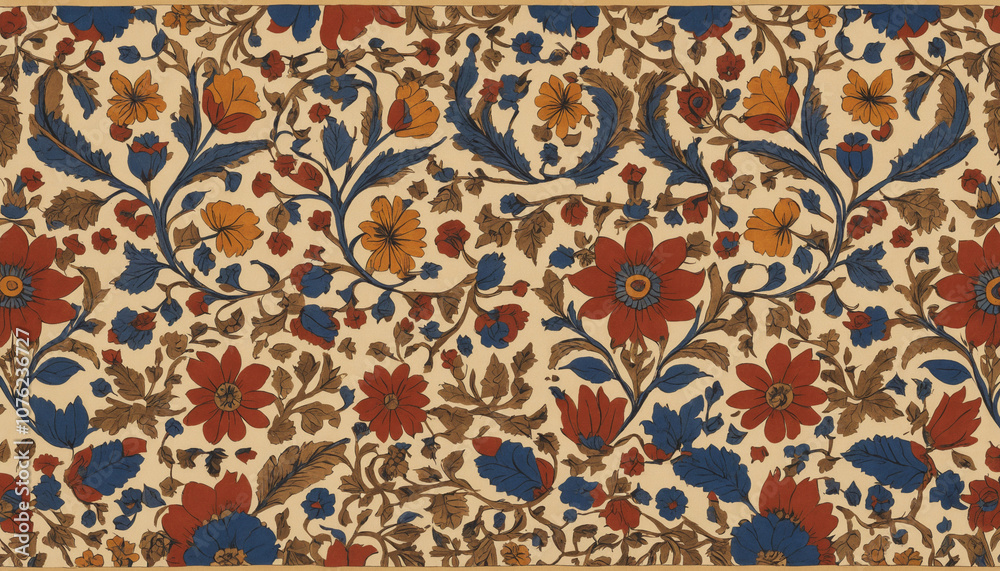 Handcrafted Kalamkari Design Featuring Ornamental Flower Handcrafted Kalamkari Design Featuring Ornamental Flower