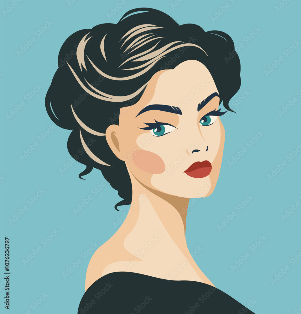 Female portrait in retro style. Avatar for social networks. Vector illustration flat style Female portrait in retro style. Avatar for social networks. Vector illustration flat style