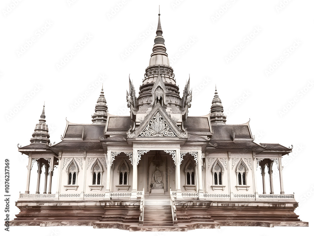 Fototapeta premium Thai style temple isolated on white background