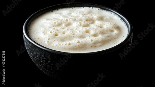 Creamy Foam in Black Bowl on Dark Background