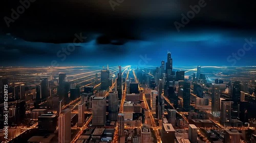 Wallpaper Mural A breathtaking aerial view of a vibrant urban skyline at twilight. Torontodigital.ca