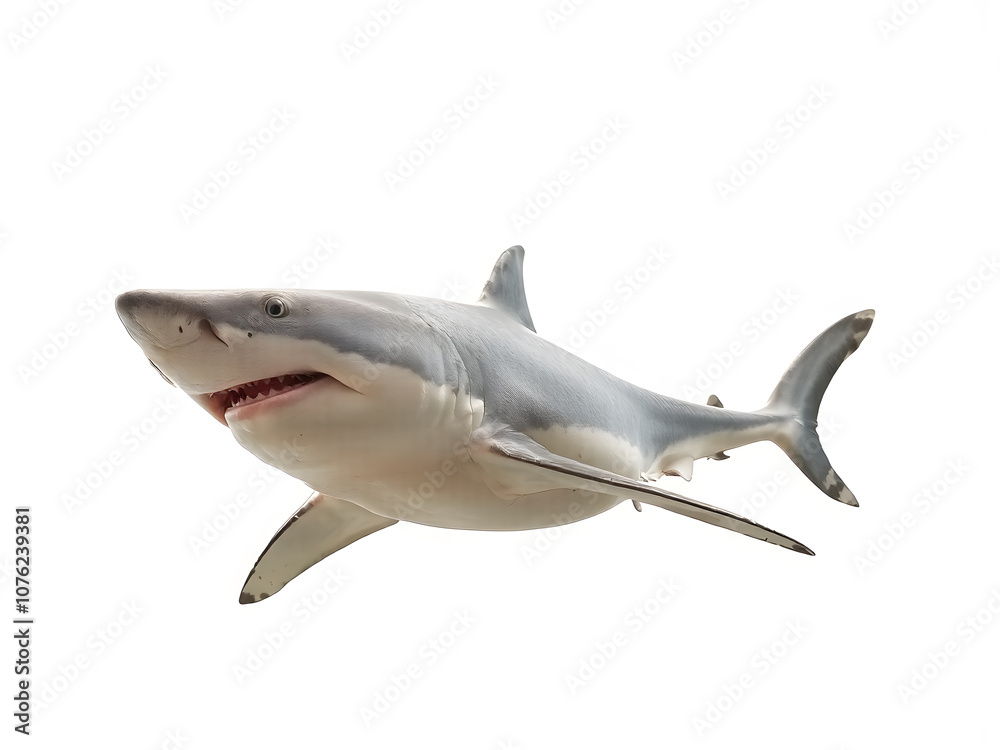 Obraz premium Picture of a shark isolated on white background. Great white shark.