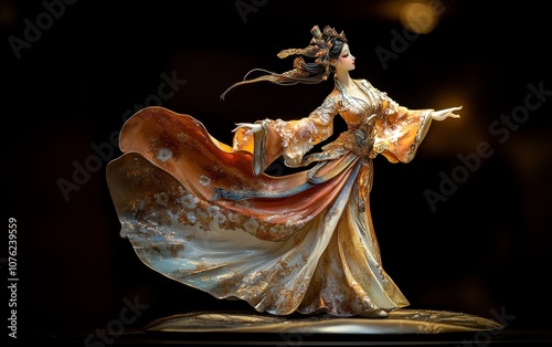 A graceful figure in a flowing gown, embodying elegance and cultural artistry. photo