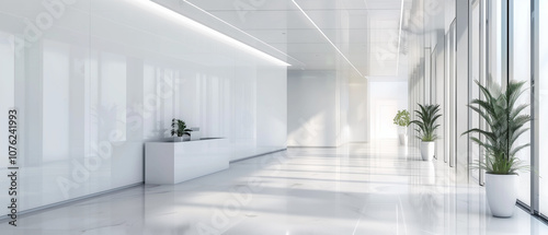 Bright, modern office hallway with sleek design and natural light.