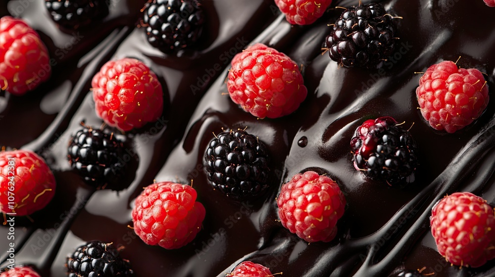 Fresh Berries on Rich Chocolate Surface Fresh Berries on Rich Chocolate Surface