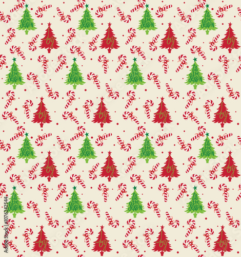 New Christmas Candycane  trees seamless poster, wallpaper, gift wrap, holiday, 2025