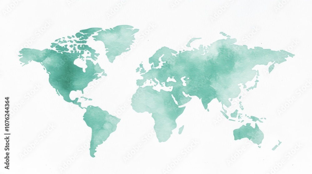 Obraz premium a beautifully hand-drawn watercolor illustration of a world map, set against a white background, perfect for educational purposes or travel-themed designs