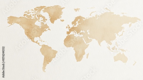 a beautifully hand-drawn watercolor illustration of a world map, set against a white background, perfect for educational purposes or travel-themed designs