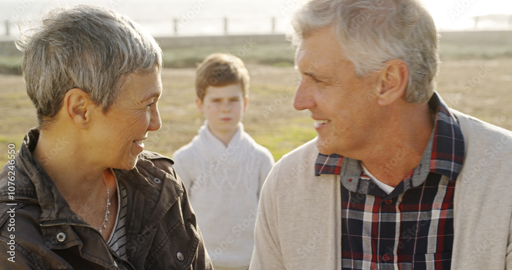 Child neglect, ignore and grandparents with kid in park for generations gap, mental health and fostering failure. Family Issue, abandoned and adoption with mature man and woman with boy in nature Child neglect, ignore and grandparents with kid in park for generations gap, mental health and fostering failure. Family Issue, abandoned and adoption with mature man and woman with boy in nature