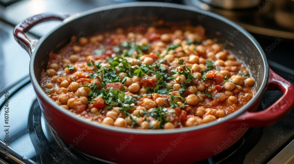 A flavorful Indian dish made with chickpeas and a rich tomato sauce. A flavorful Indian dish made with chickpeas and a rich tomato sauce.