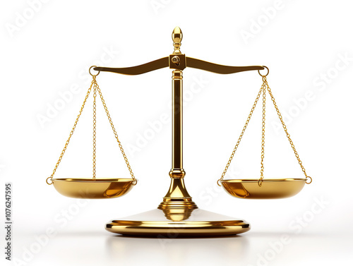 Lawyer's Symbol: Isolated Gold Brass Balance Scale Against a White Background